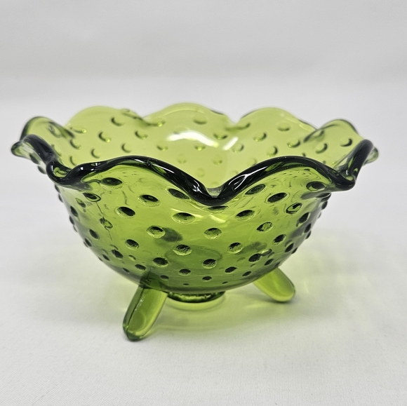 VIKING GLASS green ruffle hobnail dish vintage - Picture 2 of 16